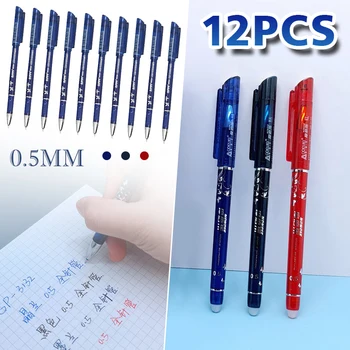 12 шт. 0,5 мм стираемая гелевая ручка красный синий гель чернила ручки набор шариковых ручек набор школьный офис студент канцелярские принадлежности письменные инструменты