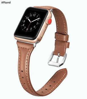 Тонкий кожаный ремешок Для ремешка Apple Watch 40 мм 44 мм 45 мм / 41 мм 38 мм 42 мм Браслет из натуральной кожи Apple Watch Series 5 4 3 SE 6 7