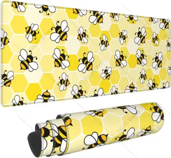 Bee Honeycomb Gaming Mouse Pad XXL Нескользящая резиновая основа с прошитыми краями для работы Game Office Home Decor 31,5x11,8 дюйма
