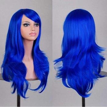 Soowee 70 см Длинный Синий Волнистый Хэллоуин Custume Парики Поддельные Шиньоны Синтетические Волосы Косплей Парик Перук Для Женщин