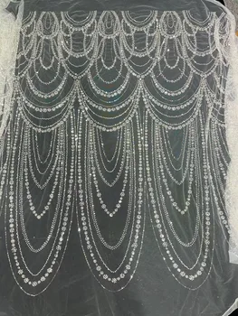 2023 Африканский Нигерийский Высокое Качество Тюль Вышивка Свадебное Платье Пайетки Кружева Ткань Для Шитья 5 Ярдов HXB5643