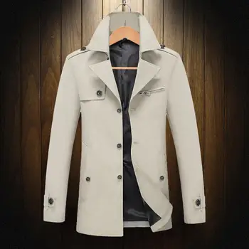 Мода Зимняя ветровка Длинные рукава Ветрозащитная куртка Пальто Мужчины Длинные Толстые Чистого цвета Простое пальто