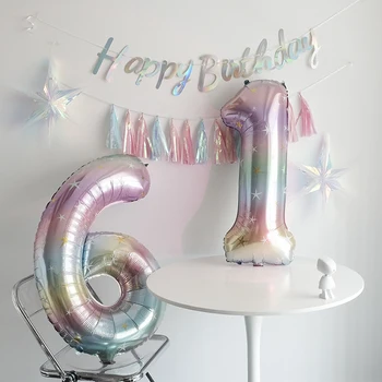 16 дюймов стоячий градиент цифровой номер радужный воздушный шар годовщина свадьбы день рождения банкет украшение алюминиевые воздушные шары