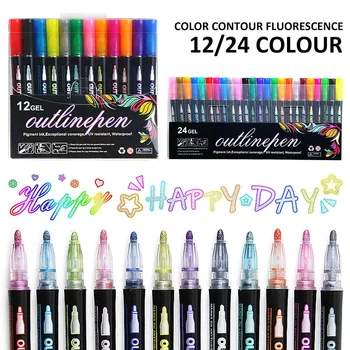 12color/24 Color Двойные линейные маркеры Маркеры с двойной линией Ручки для рисования Поздравительные открытки DIY Фотоальбом