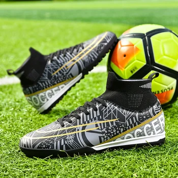 Новые футбольные туфли Мужские профессиональные дышащие женские футбольные бутсы На открытом воздухе Легкая детская футбольная обувь с высокой лодыжкой