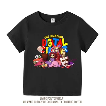 Удивительная цифровая цирковая футболка хлопок с коротким рукавом мультфильм аниме детские топы футболки для мальчиков и девочек детская летняя одежда