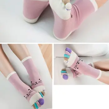 корейские женщины милый мяуканье кот хлопок экипаж носки носки конфеты красочные пять пальцев дышащий против пота повседневные чулочно-носочные изделия