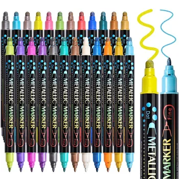 12-36 цветов металлический маркер с двойной головкой, 1 ~ 5 мм точечная ручка для камня, керамики, дерева, ткани, фотоальбомов rotulador permanente