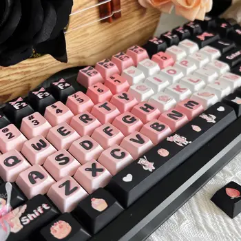 Симпатичный розовый колпачок для ключей горничной PBT Вишневый пятисторонний сублимационный комплект Спутниковая ось Механическая клавиатура Адаптер DIY Галстук-бабочка Колпачки для клавиш