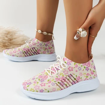 Модные дышащие кроссовки с сетчатым принтом для женщин 2023 г. Новые легкие нескользящие балетки для женщин Удобная обувь для ходьбы