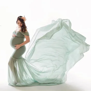 Реквизит для фотосъемки беременных Ткань для беременных хлопок + шифон для беременных с открытыми плечами полукруглое платье съемка фото беременная одежда