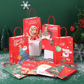 5 шт. 2 размера Рождественские подарочные пакеты Крафт-бумажный пакет Конфеты Печенье Упаковка Карманные Рождественские упаковочные пакеты Сумка 21X27X11 см 15X21X8 см