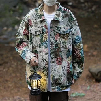 американский ретро цветочный куртка-карго мужская верхняя одежда хип-хоп уличная мода цветочный принт ветровка Harajuku повседневные пальто мужские