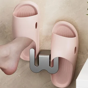  Настенная стойка для тапочек без перфорации Ванная комната и туалет Настенный слив Тапочки Крючок для хранения Полка Практичный держатель для обуви