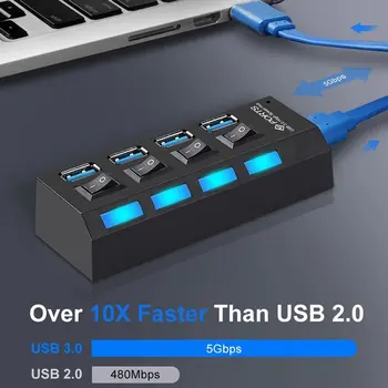 Универсальный USB-концентратор 4-портовый USB 2.0 разветвитель зарядное устройство высокоскоростной мини-концентратор розетка разветвитель кабель с переключателем для ноутбука