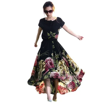 Изготовленное на заказ Элегантное женское летнее шифоновое макси-платье с принтом Длинная большая юбка Цветочное платье в пол