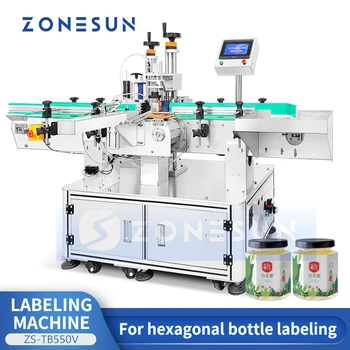 ZONESUN Автоматическая многоугольная этикетировочная машина для бутылок Диспенсер для наклеек Аппликатор этикеток для нестандартных контейнеров ZS-TB550V