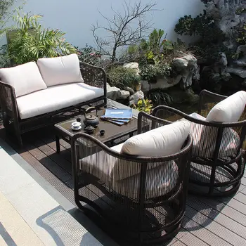 Кресло из виноградной лозы диван терраса солнечная комната Диван из виноградной лозы комбинированный журнальный столик открытый двор